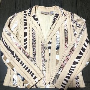 EUC Vintage Life Style Petites Animal Print Striped Blazer